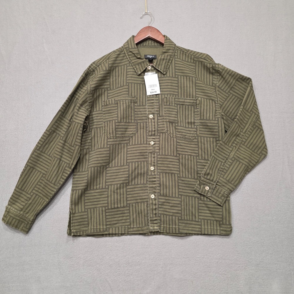 Forever 21 Mens Green Denim Long Sleeve Button Up Shirt‎ Size Small NWT